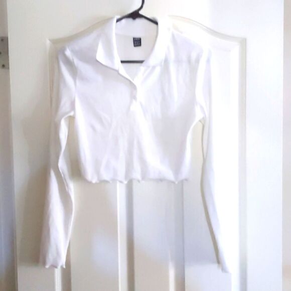 SHEIN Tops - Shein white collared long sleeve crop top
